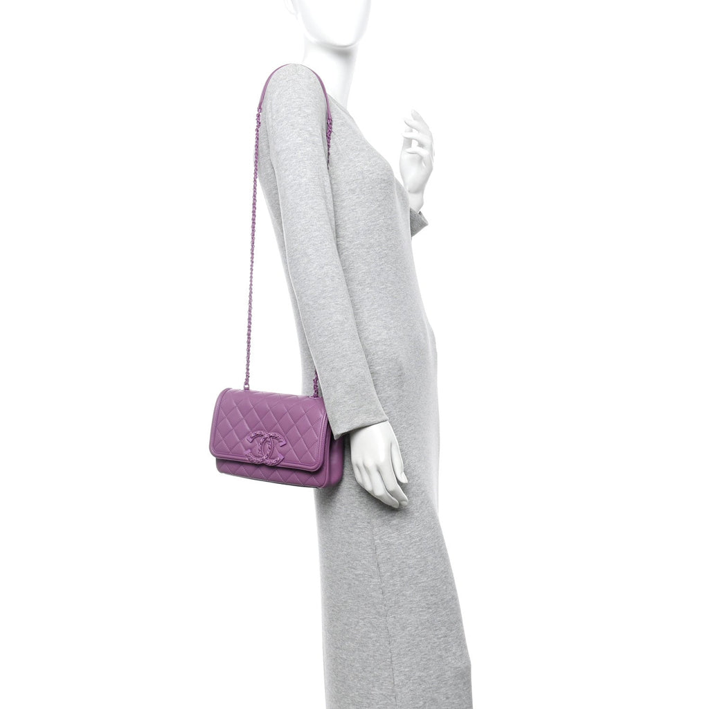 Lambskin Quilted Small CC Filigree Flap Purple