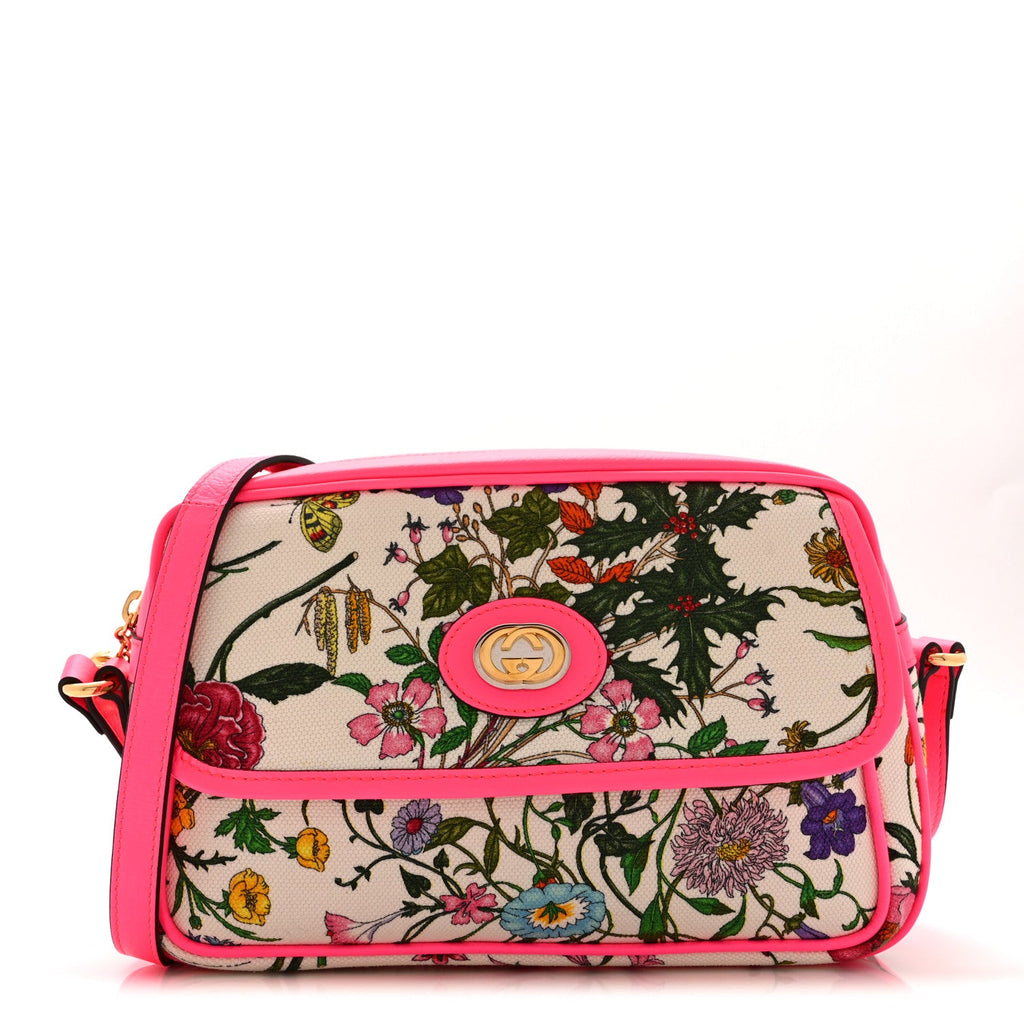 Canvas Flora Floral Shoulder Bag White Fuchsia Fluo