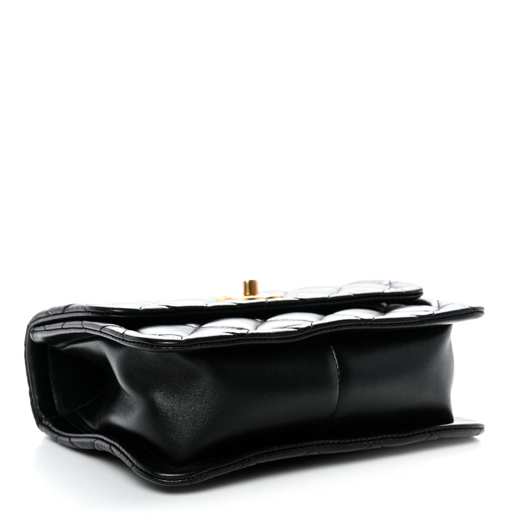 Shiny Lambskin Quilted Mini Flap Black