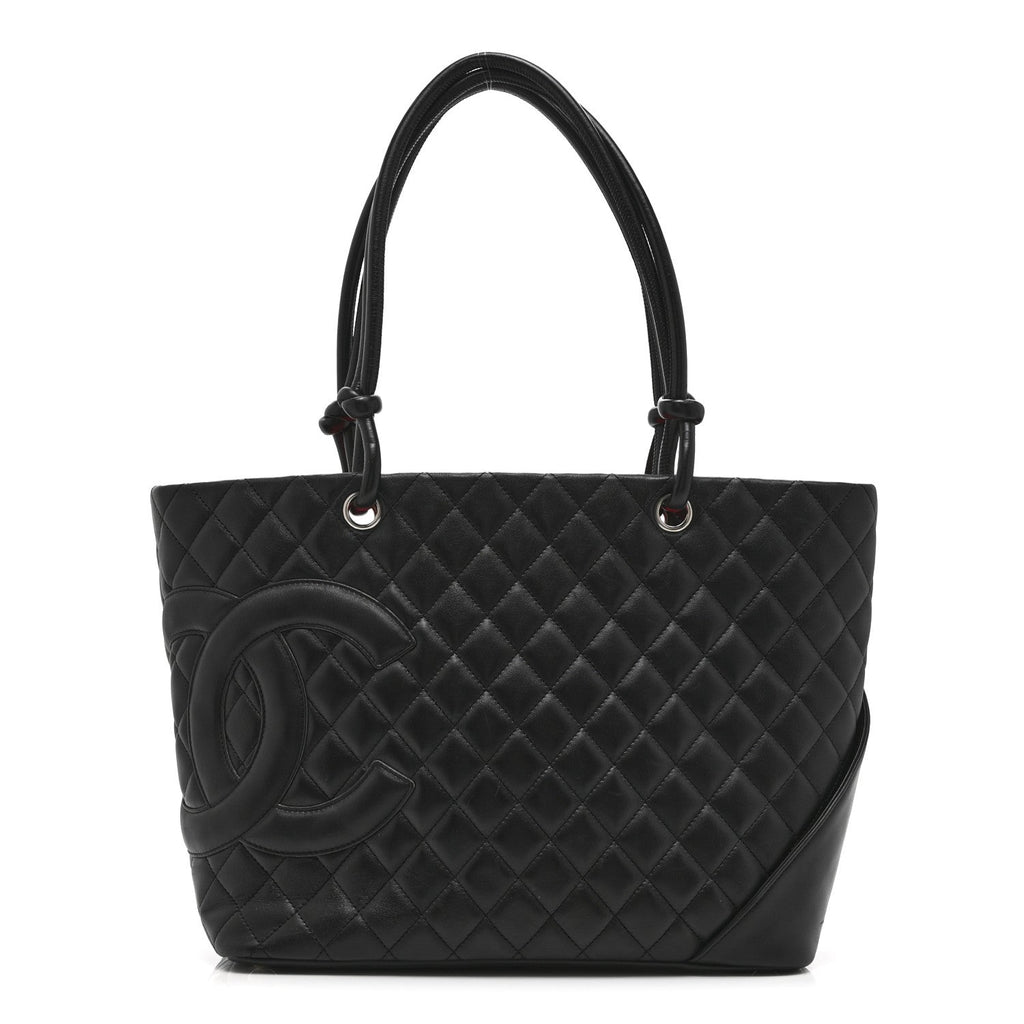 Calfskin Quilted Large Cambon Tote Black