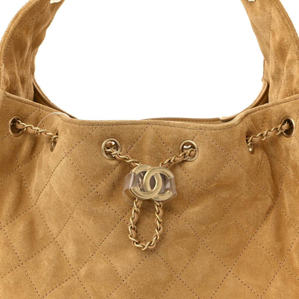 Suede Quilted Small Chanel 25 Handbag Beige