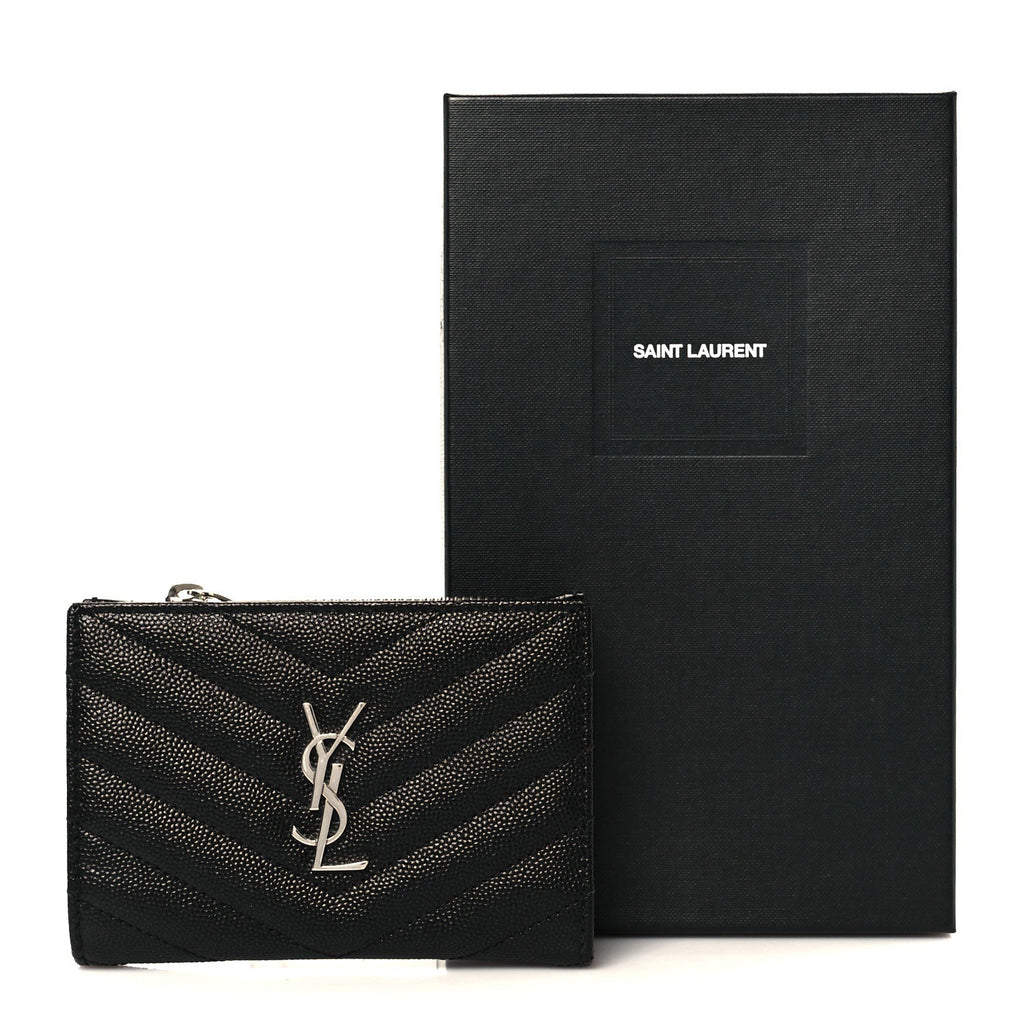 Grain De Poudre Matelasse Chevron Monogram Zipped Two-Part Wallet Black