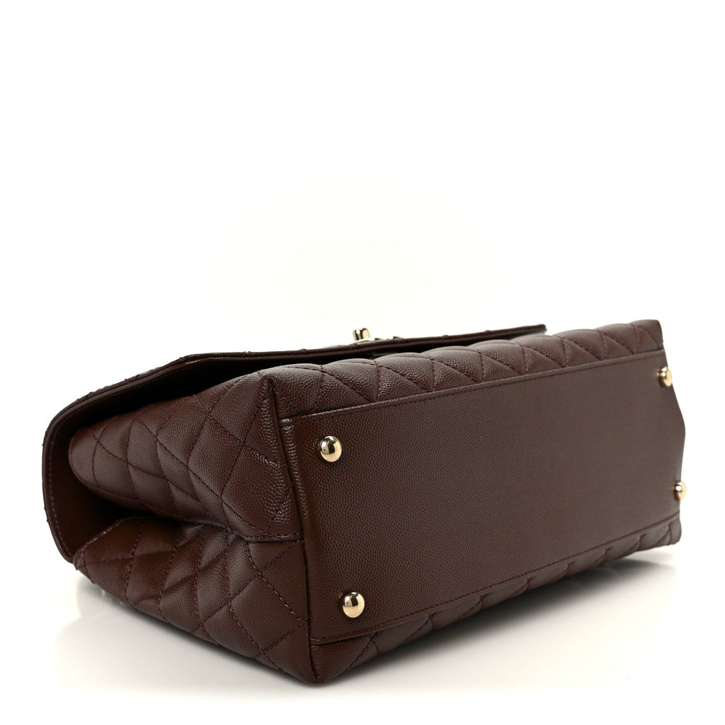Caviar Quilted Small Coco Handle Flap Dark Brown