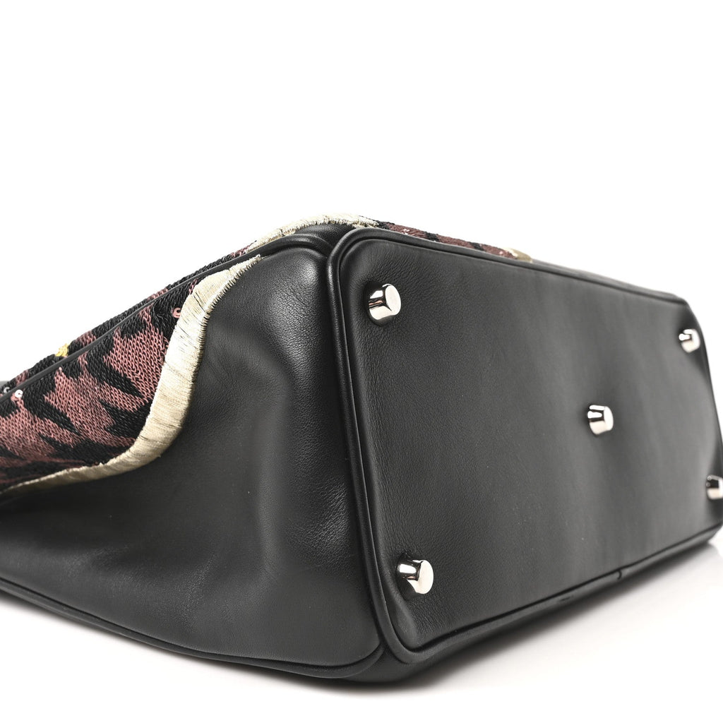 Smooth Calfskin Sequin Houndstooth Embroidered Medium Diorissimo Black