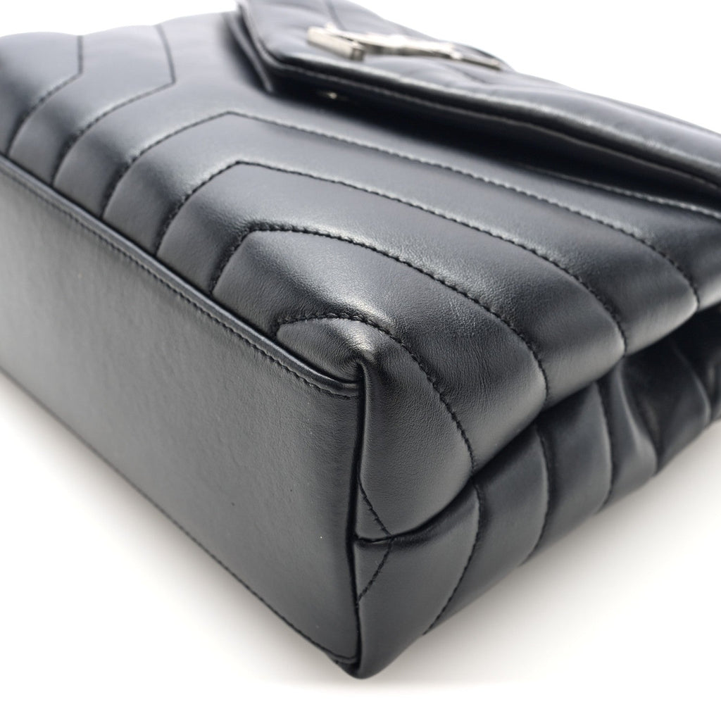 Calfskin Y Quilted Monogram Small Loulou Chain Satchel Black
