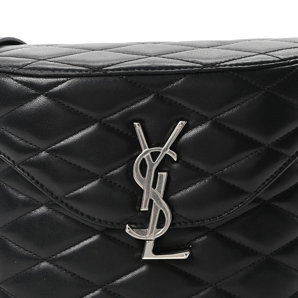 Lambskin Quilted Monogram June Box Bag  Black