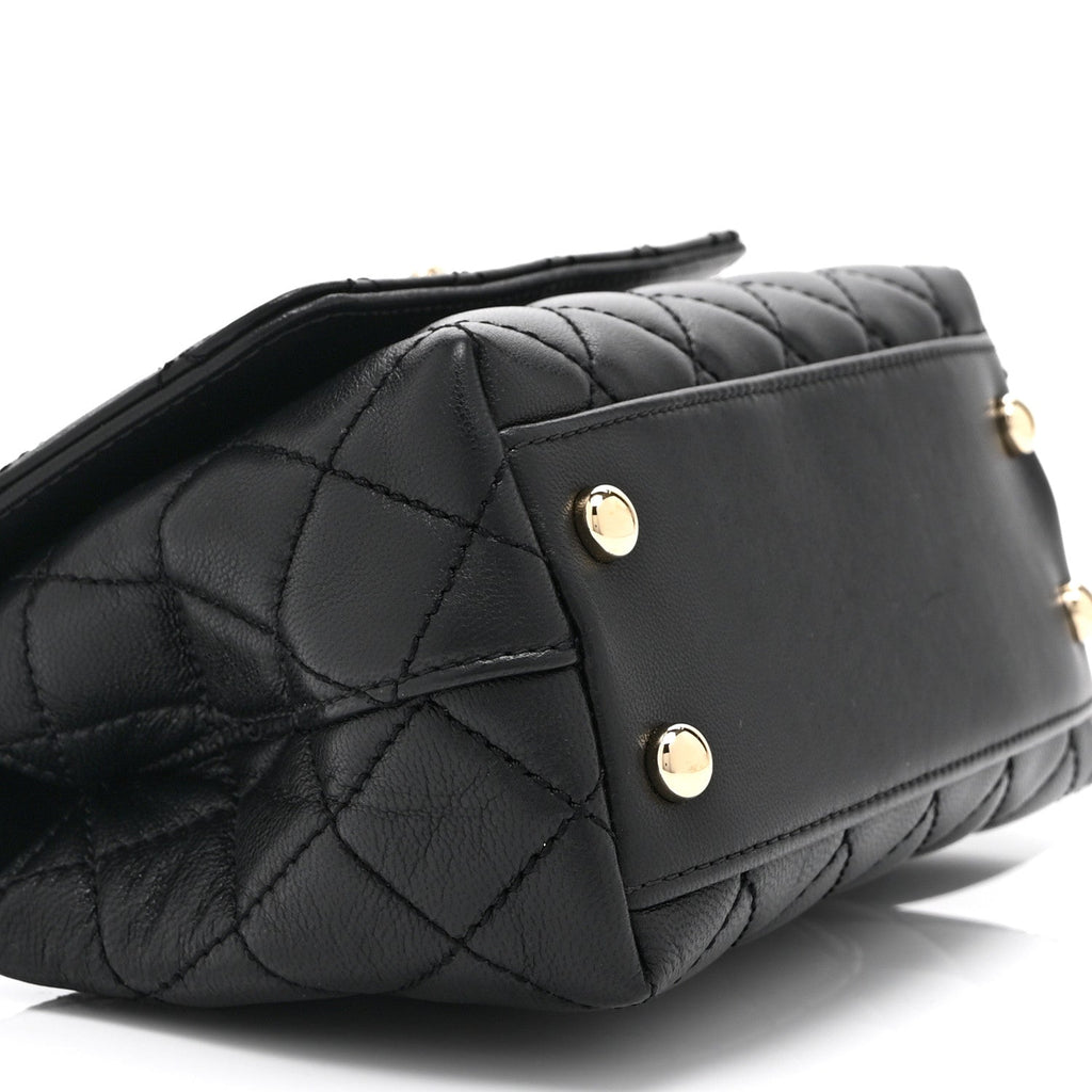 Goatskin Quilted Rainbow Extra Mini Coco Handle Flap Black