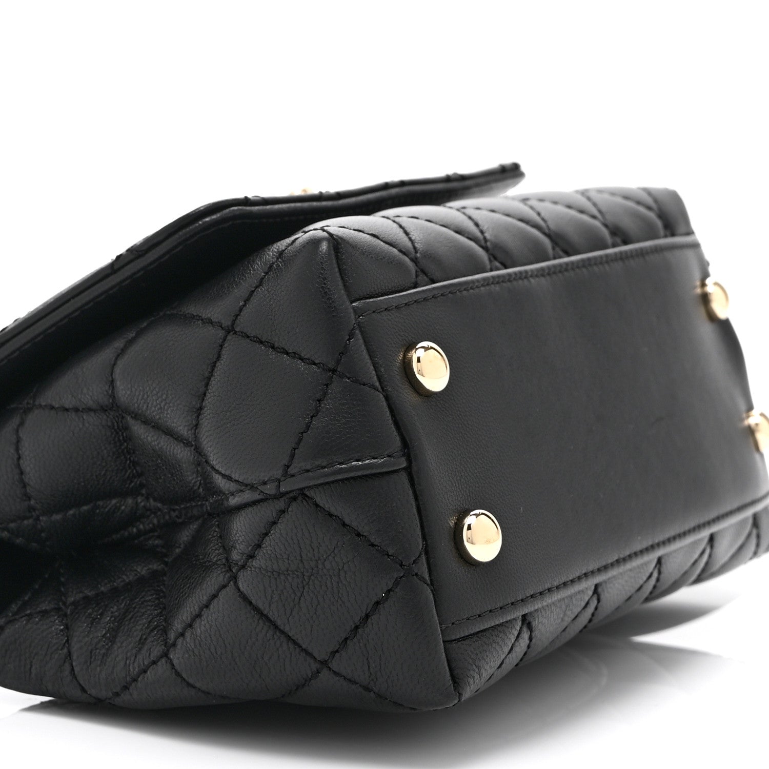 Goatskin Quilted Rainbow Extra Mini Coco Handle Flap Black