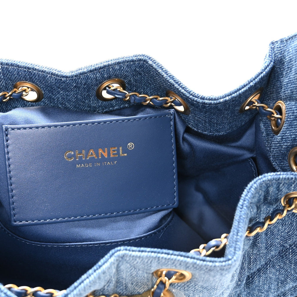 Washed Denim Quilted Mini Chanel 25 Handbag Blue