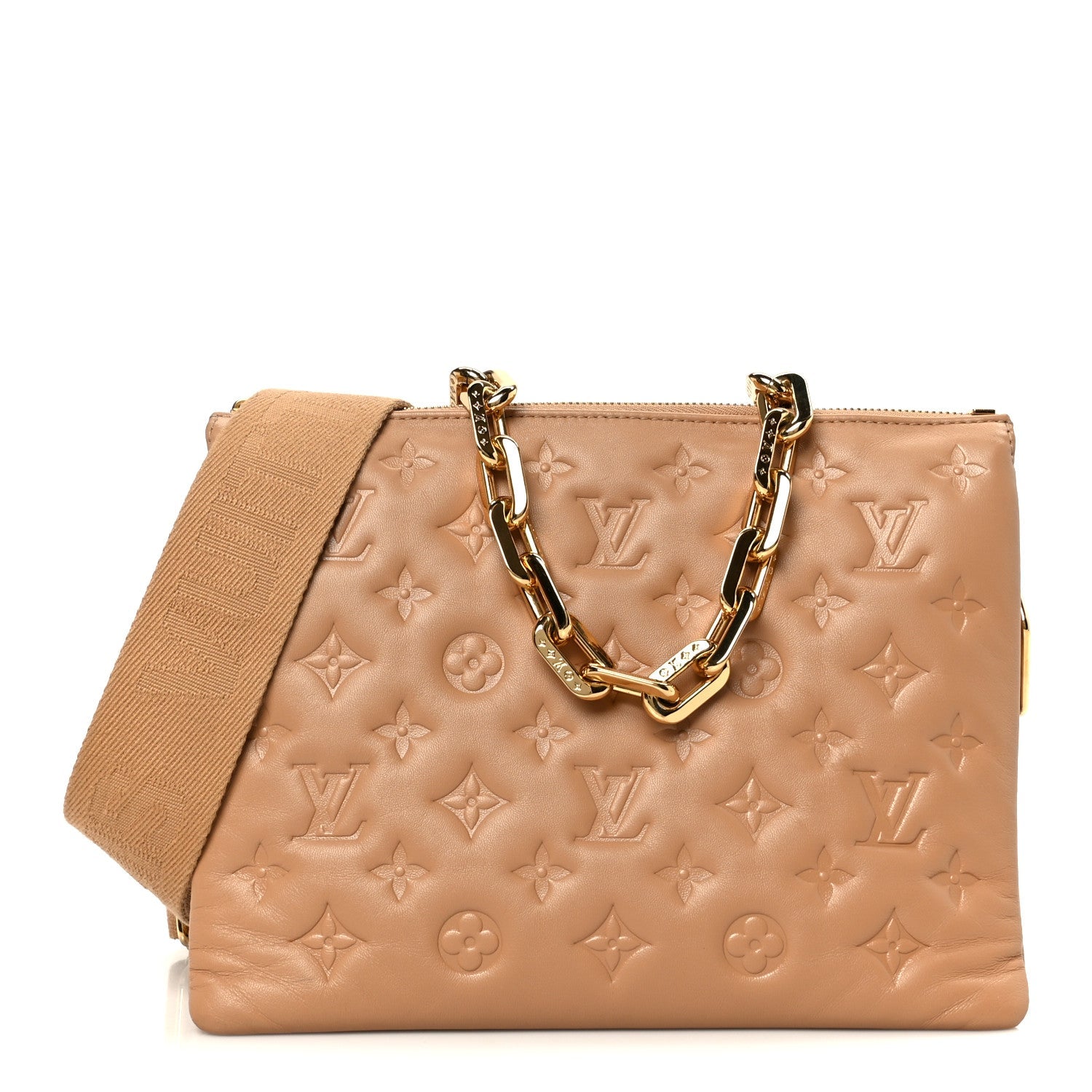 Lambskin Embossed Monogram Coussin PM Camel