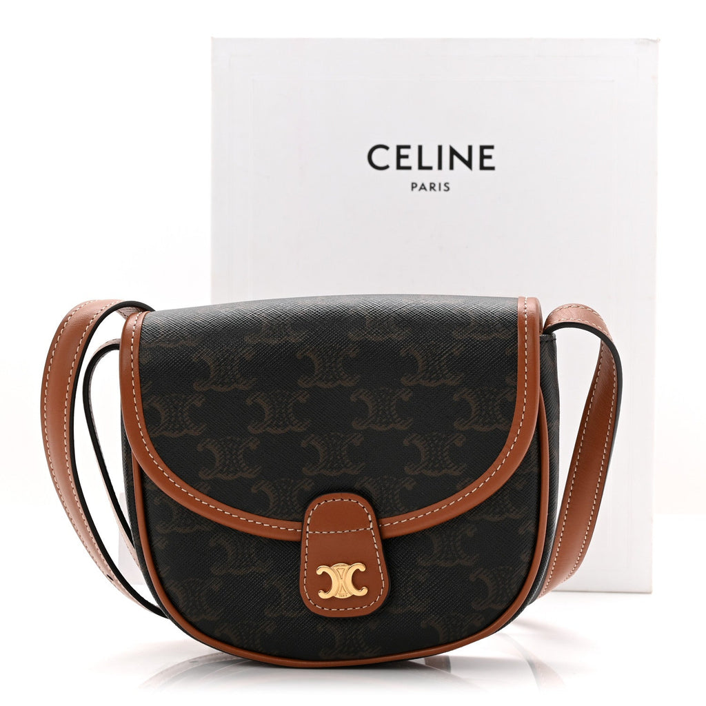 Canvas Calfskin Triomphe Mini Besace Tan