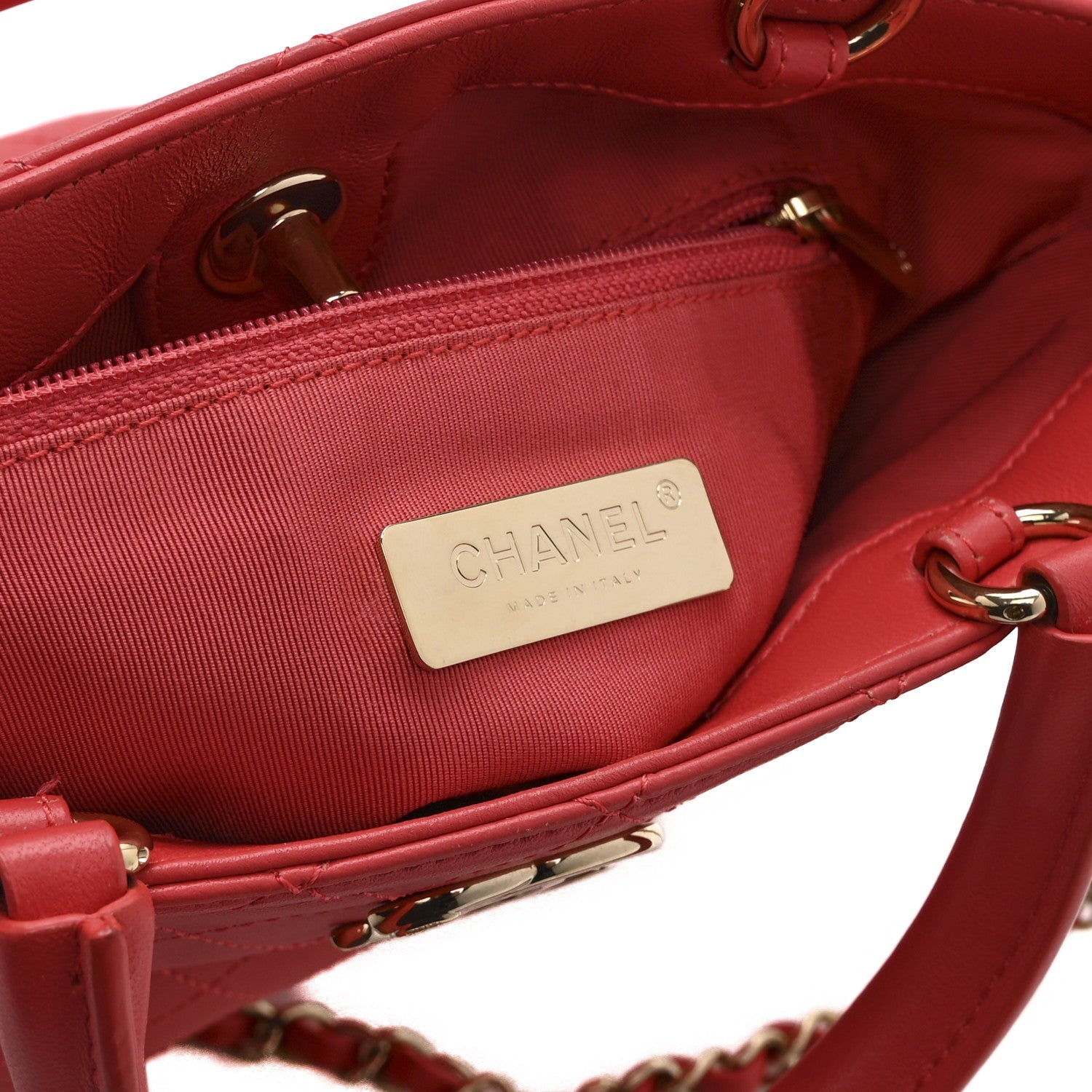 Calfskin Stitched Chain Bucket Bag Coral