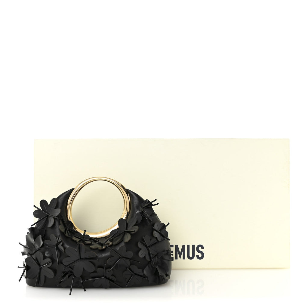Lambskin Le Petit Calino Brode Ring Top Handle Bag Black