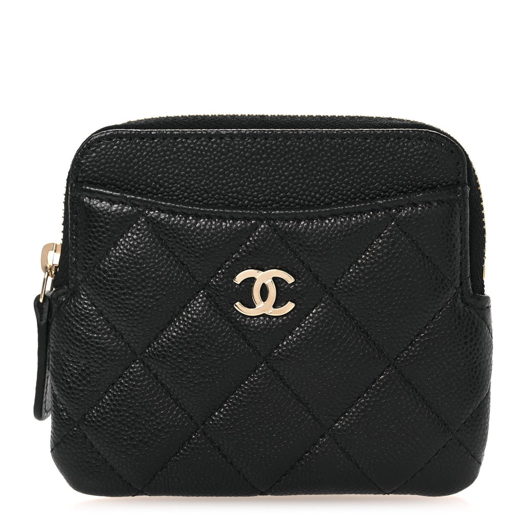 Caviar Quilted Zip  Holder Wallet Black
