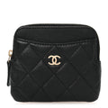 Caviar Quilted Zip  Holder Wallet Black
