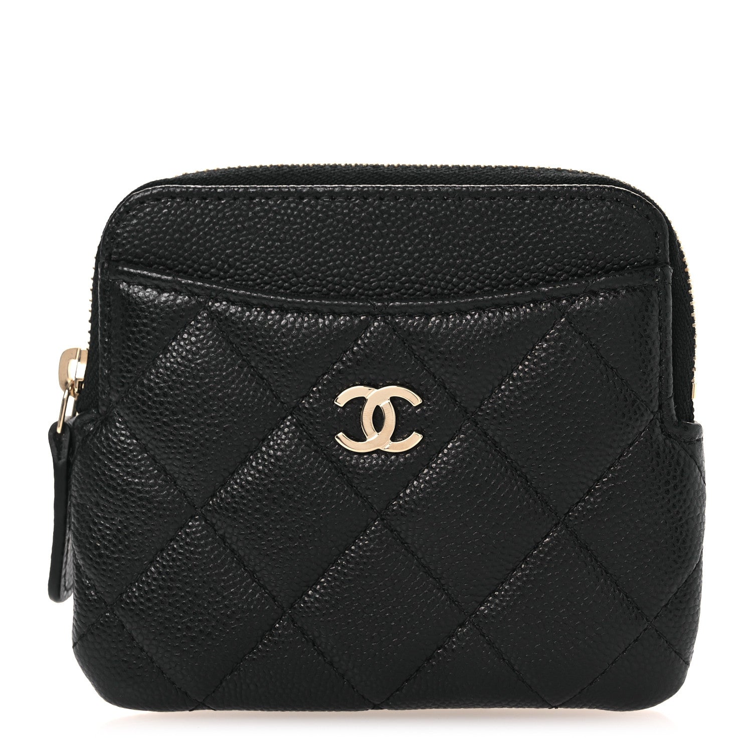 Caviar Quilted Zip  Holder Wallet Black