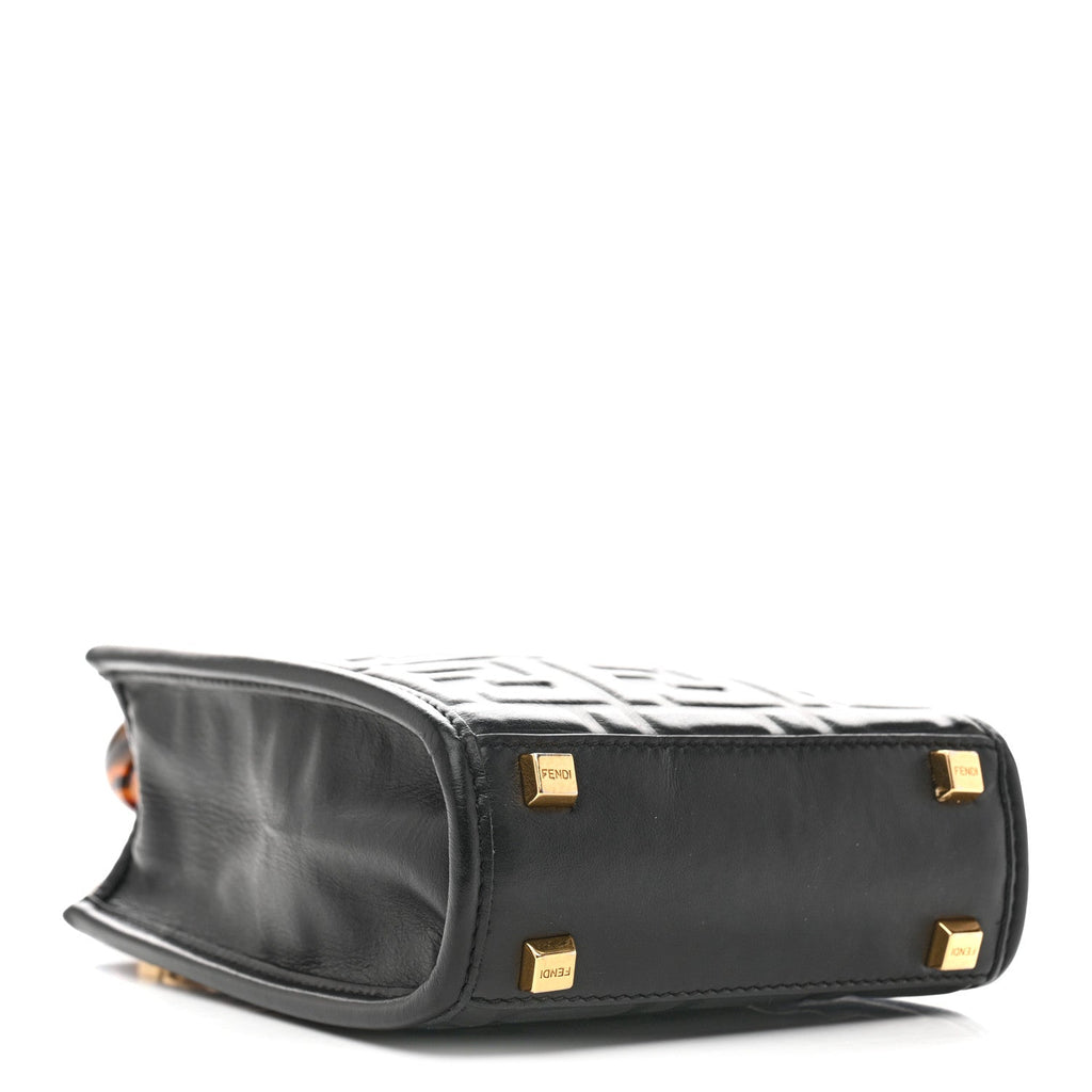 Vitello Plexiglass FF Embossed Mini Fendi Sunshine Shopper Tote Black