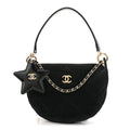 Velvet Effect Nylon Shiny Crumpled Calfskin Coco Neige Quilted Clutch With Chain Black