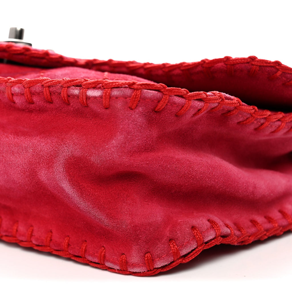 Suede Quilted Whipstitch Flap Red