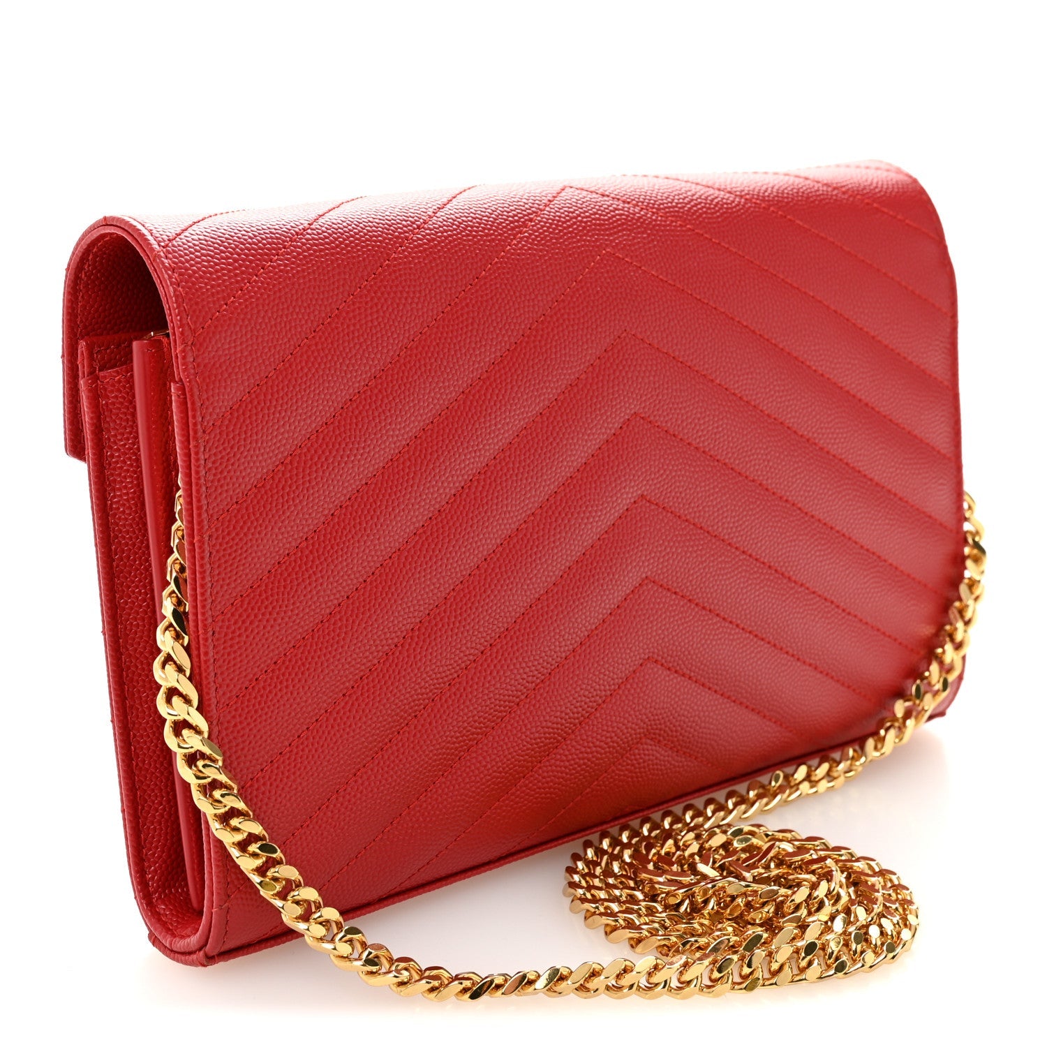 Grain De Poudre Matelasse Chevron Monogram Chain Wallet New Red