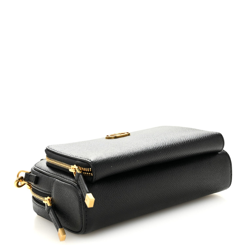 Grained Calfskin Caro Double Pouch Black