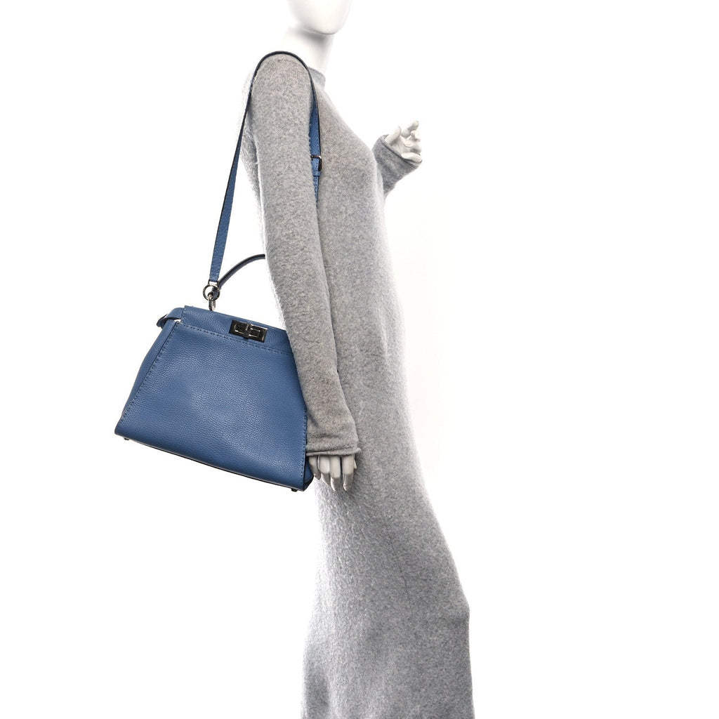 Cuoio Romano Selleria Bi-Color Medium Peekaboo Iconic Satchel Argento Blue Asfalto