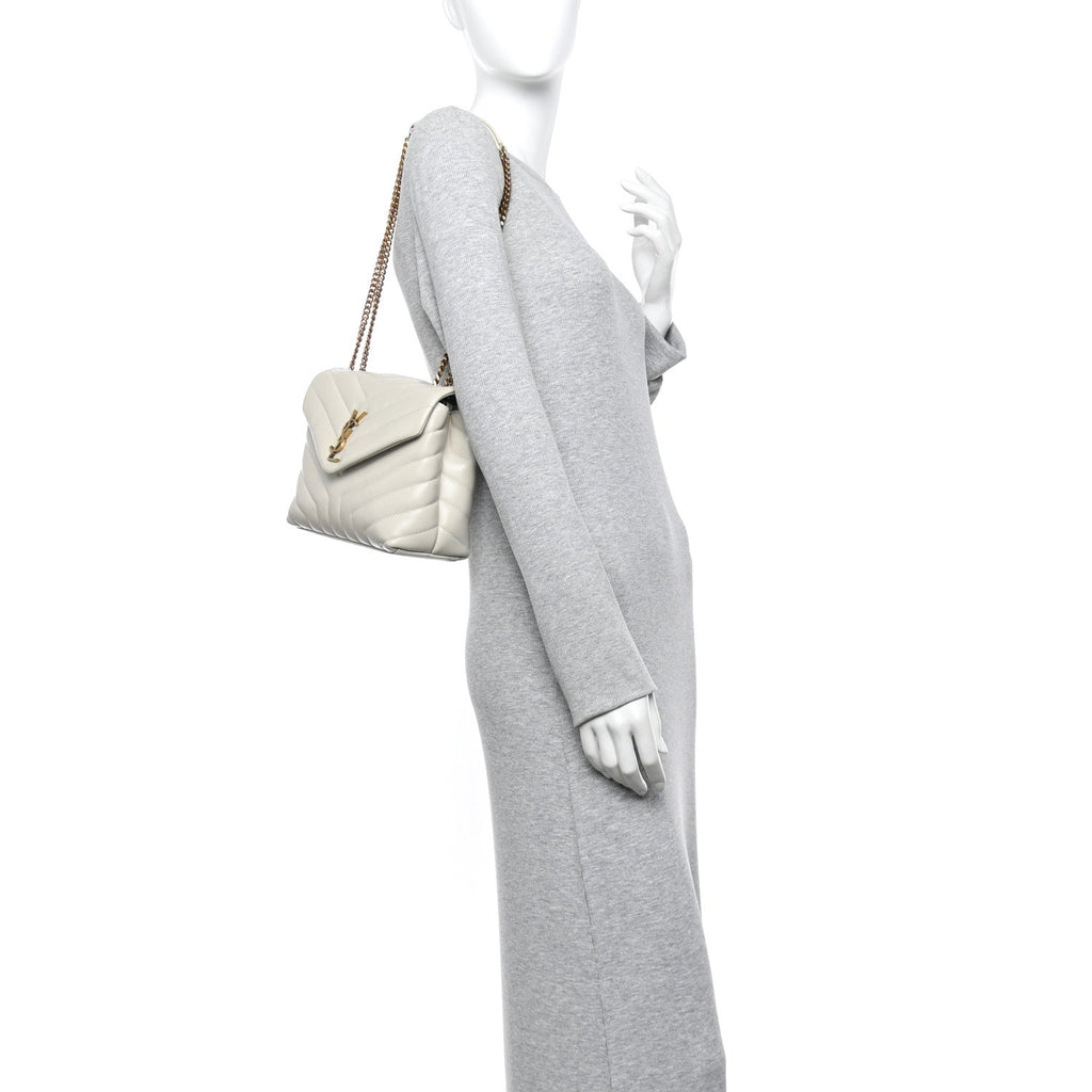 Calfskin Y Quilted Monogram Small Loulou Chain Satchel Crema Soft
