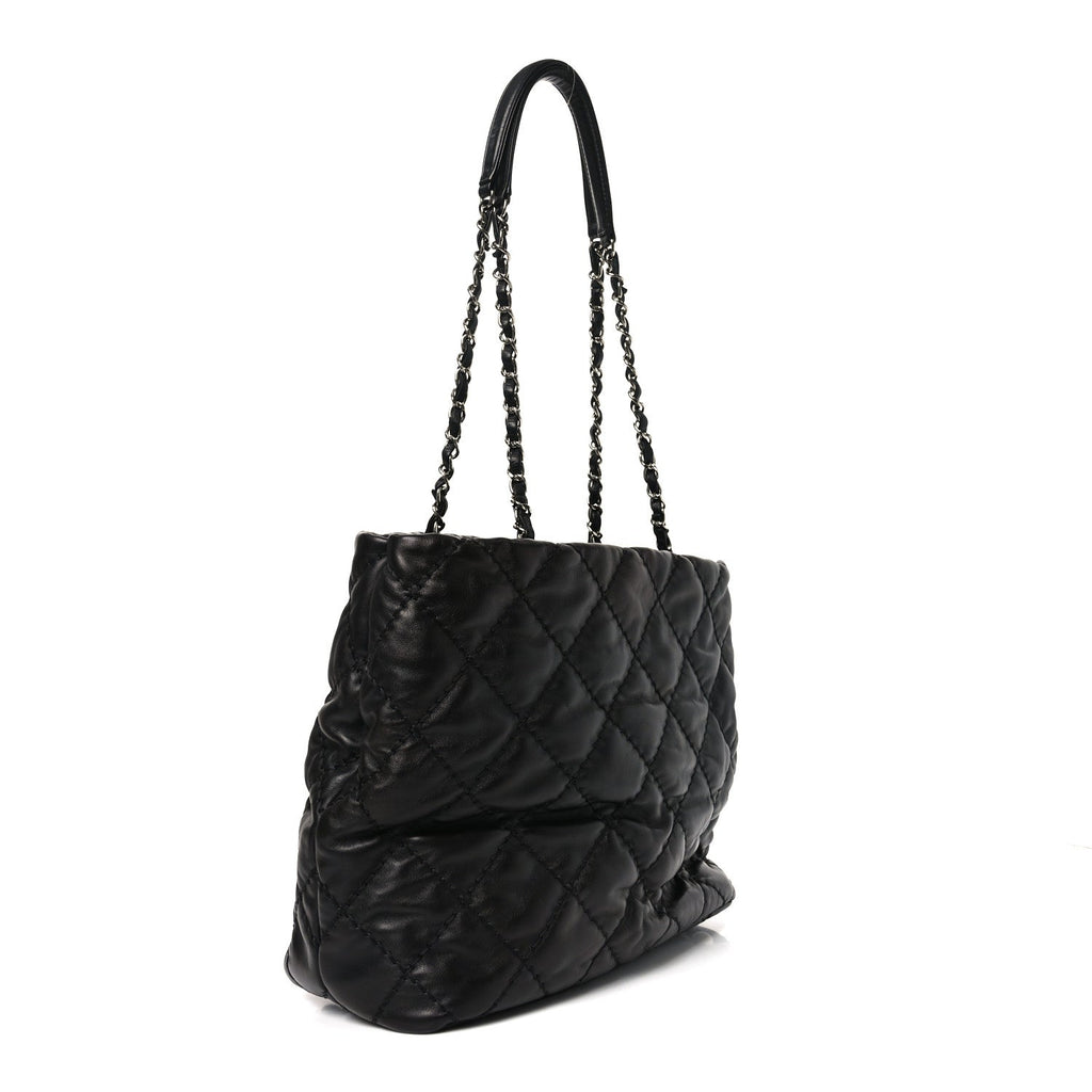 Calfskin Contrast Stitch Tote Black