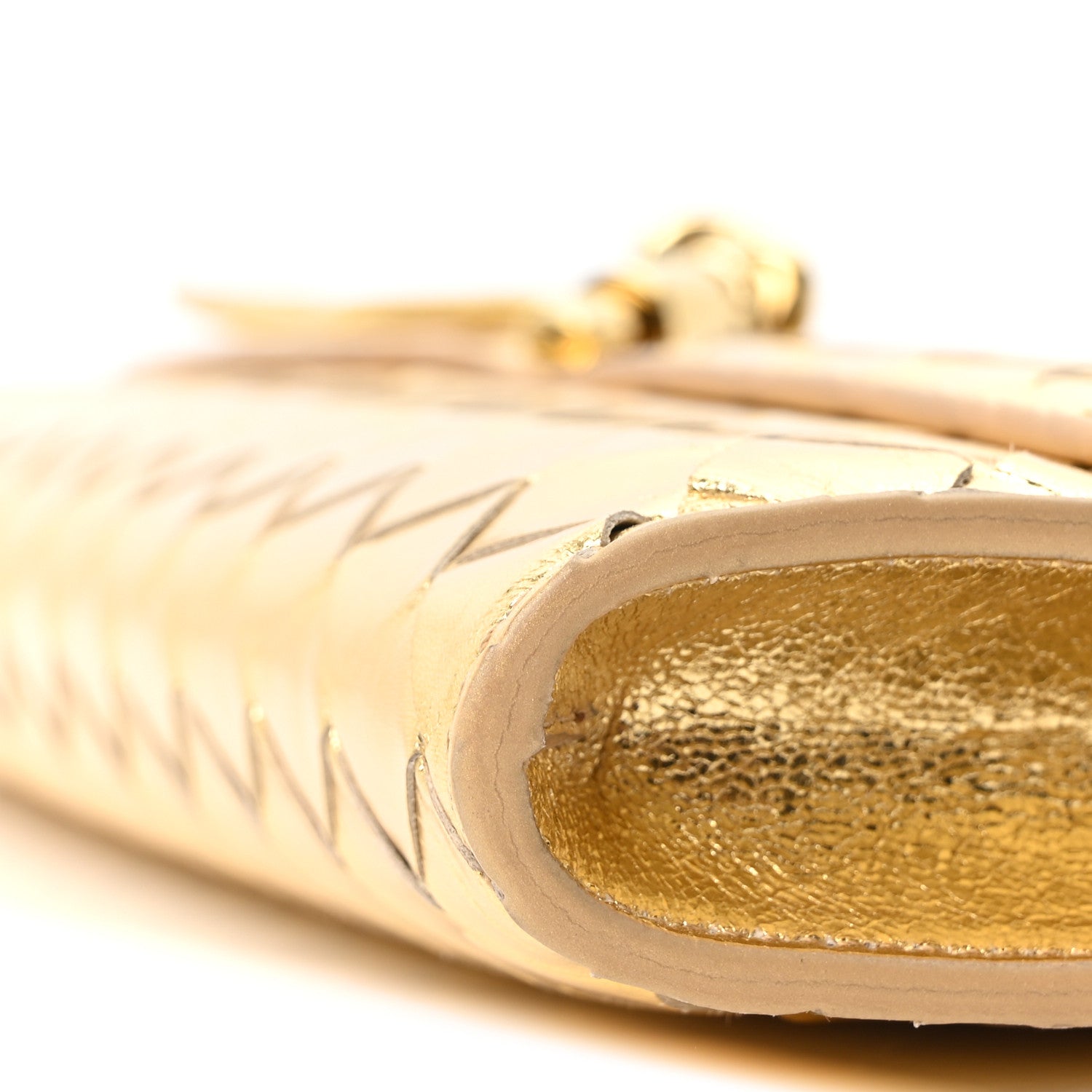 Metallic Lambskin Intrecciato Long Andiamo Top Handle Clutch Gold