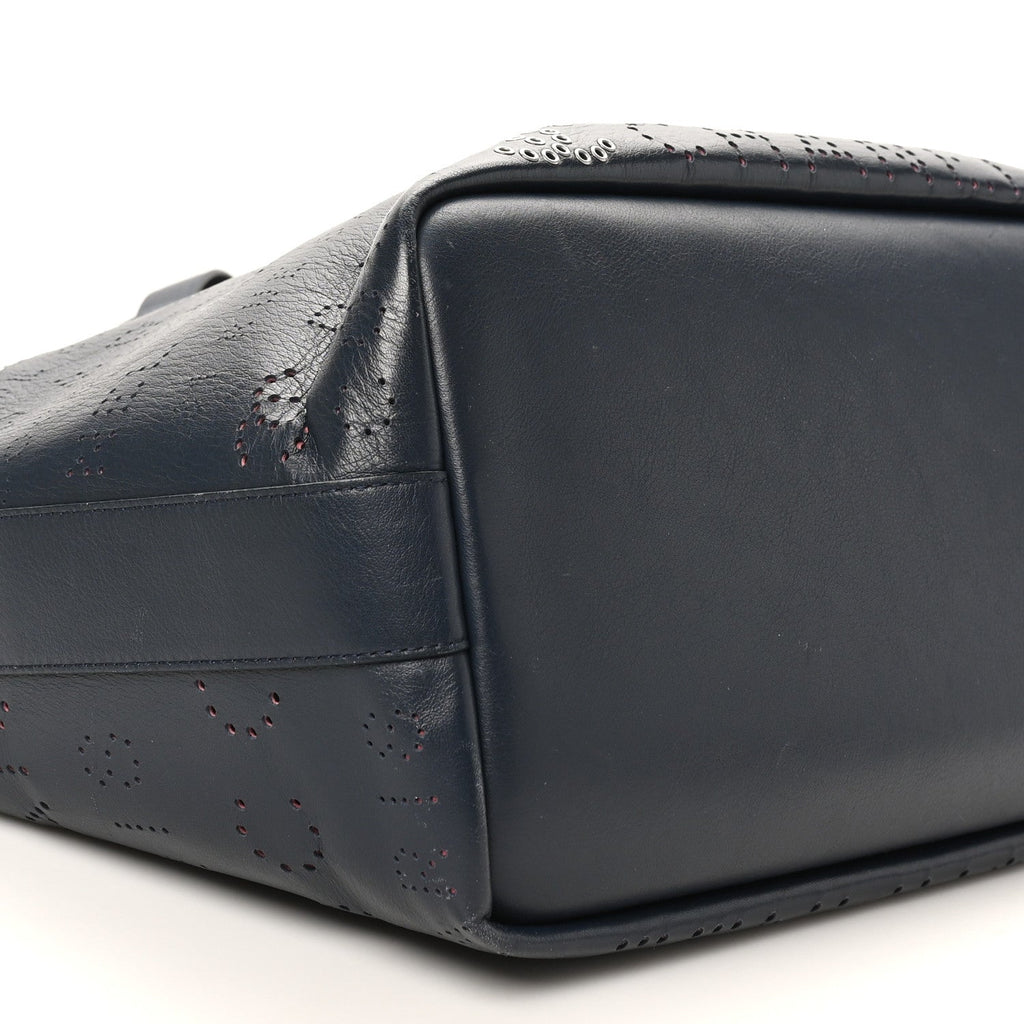 Calfskin Tweed Small Logo Eyelets Shopping Tote Navy Blue