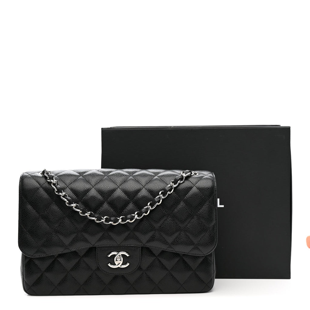 Caviar Quilted Jumbo Double Flap Black