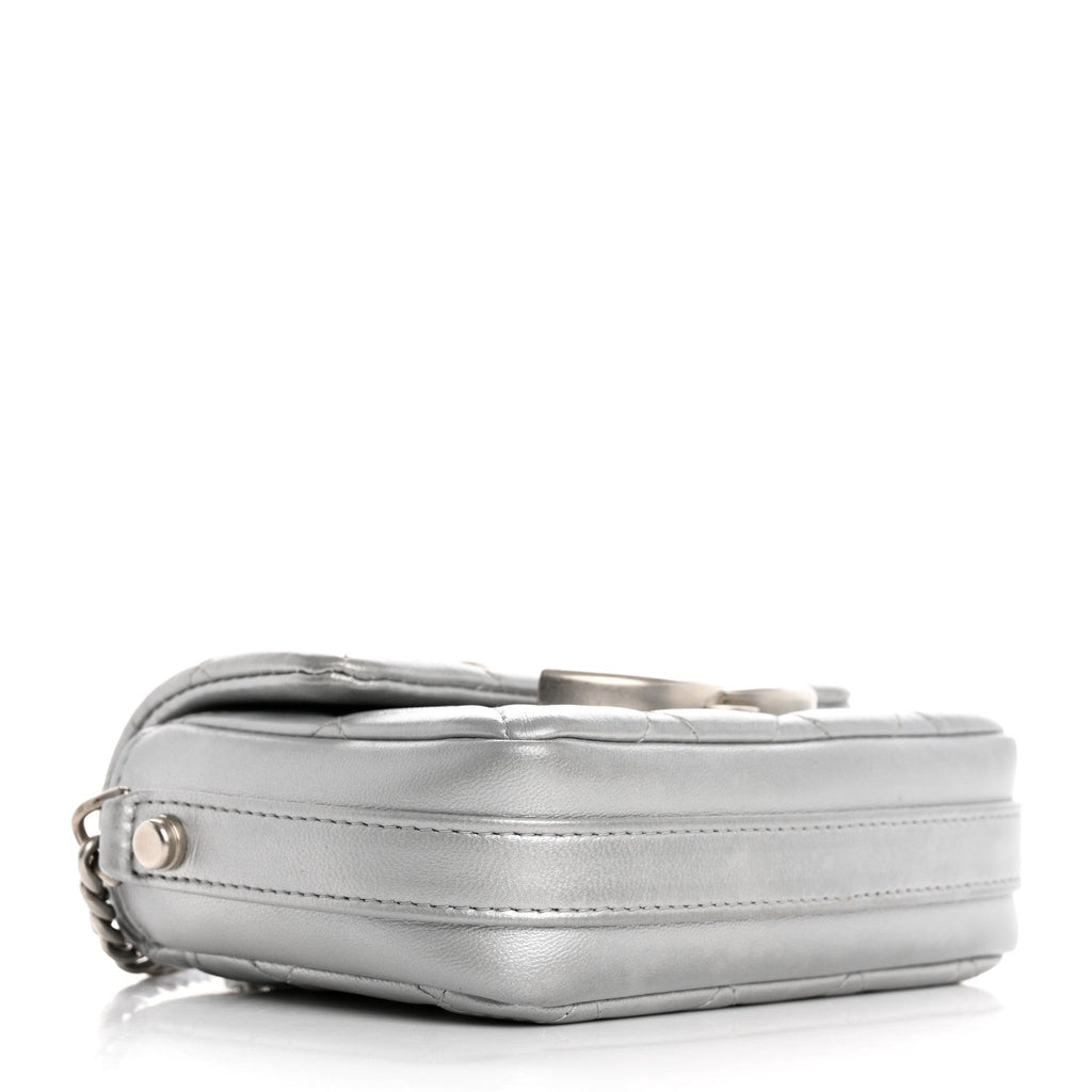 Metallic Lambskin Quilted Mini Giant CC Flap Argent