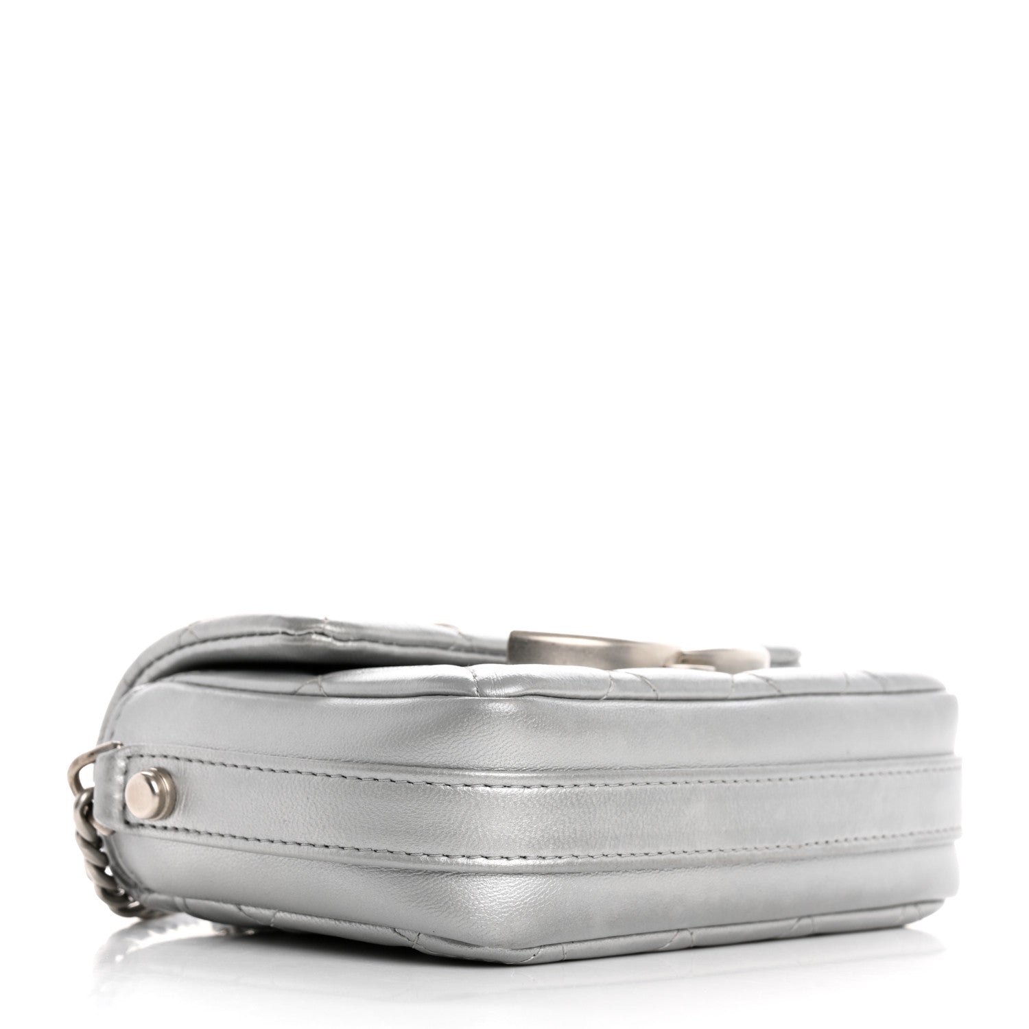Metallic Lambskin Quilted Mini Giant CC Flap Argent
