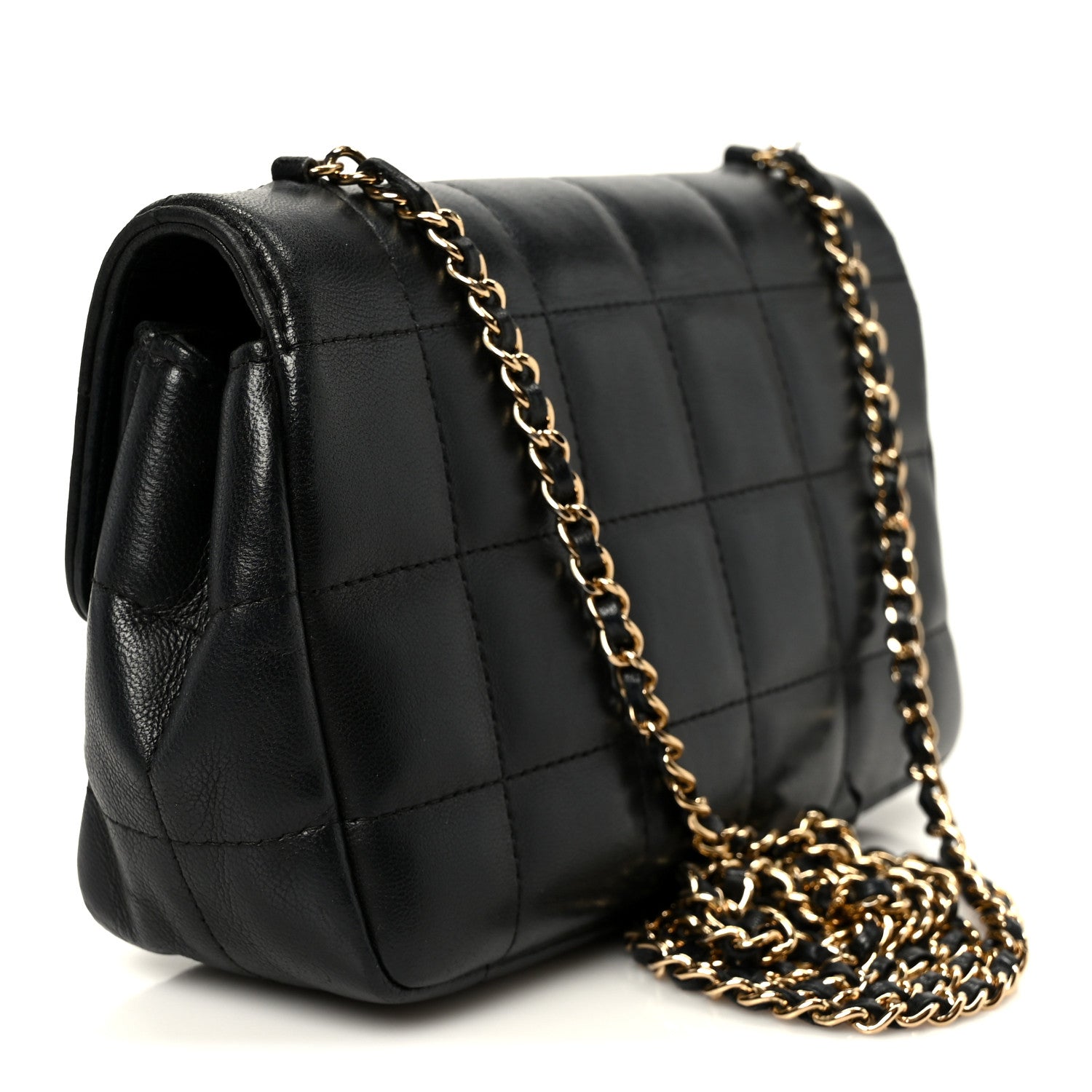 Lambskin Quilted Mini Chocolate Bar Flap Black