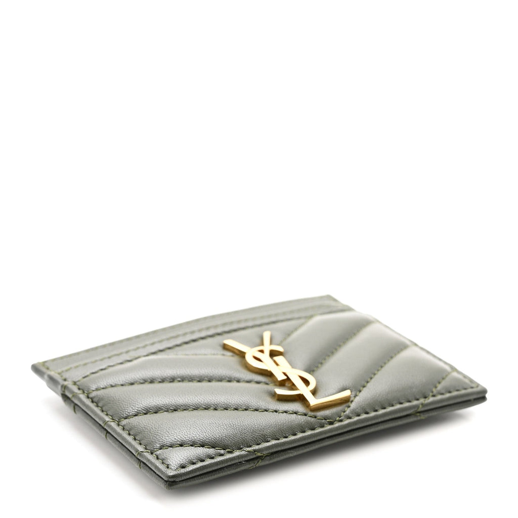 Lambskin Matelasse Chevron Monogram Credit  Case Olive Wood