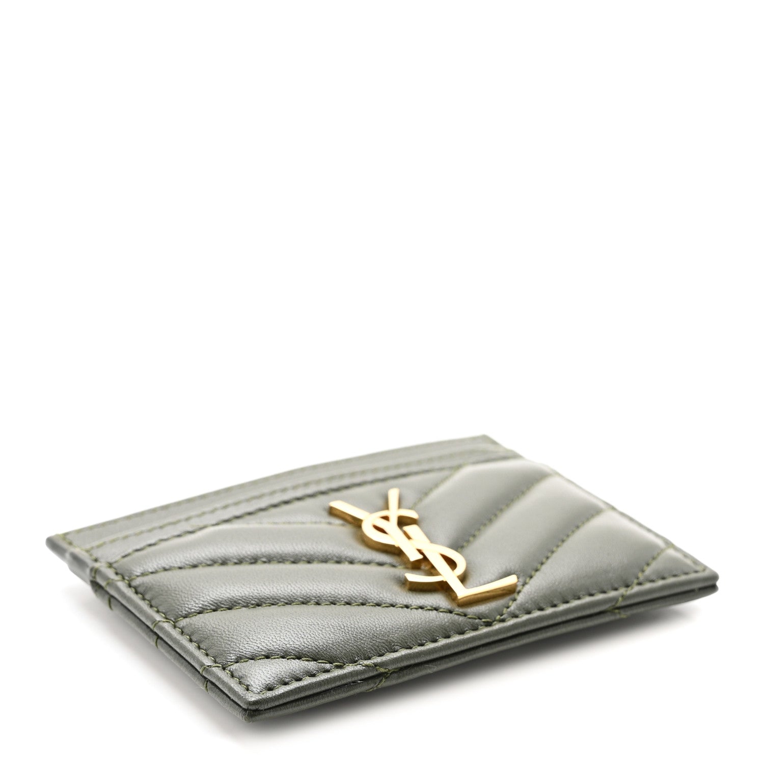 Lambskin Matelasse Chevron Monogram Credit  Case Olive Wood