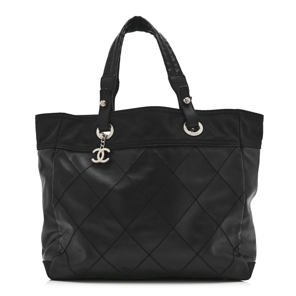 Coated Canvas Quilted Large Paris Biarritz Tote Black