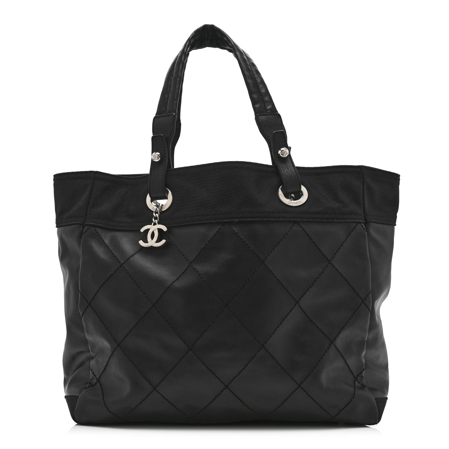 Coated Canvas Quilted Large Paris Biarritz Tote Black