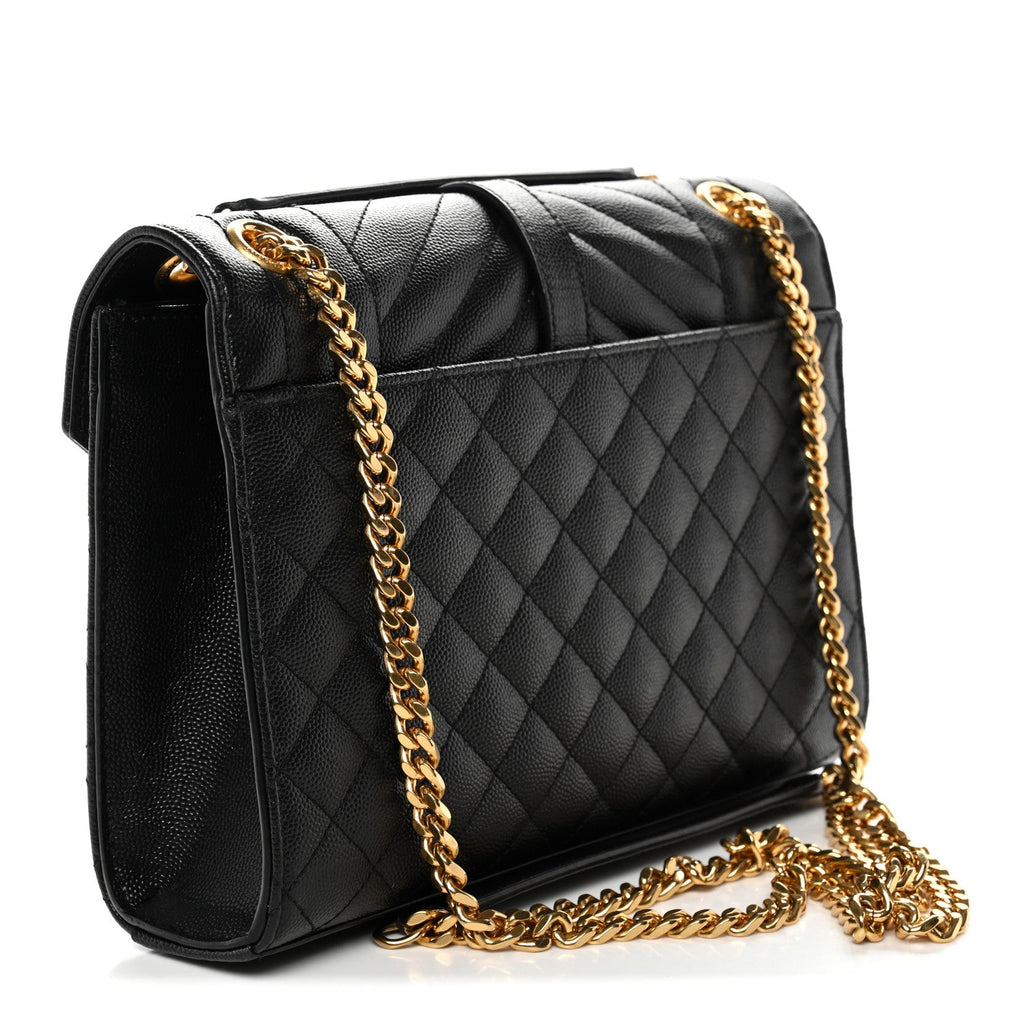 Grain De Poudre Textured Mixed Matelasse Triquilt Medium Monogram Satchel Black