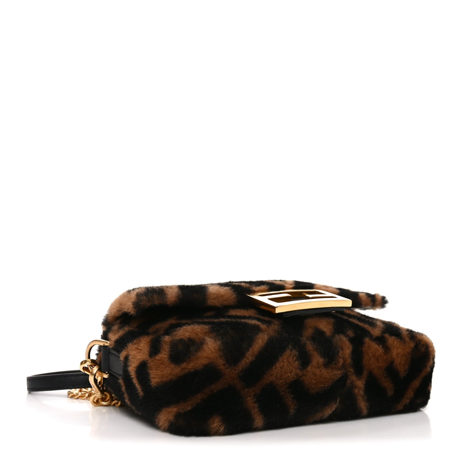 Shearling Vitello Dolce Macro FF 1974 Mini Baguette Tobacco Black