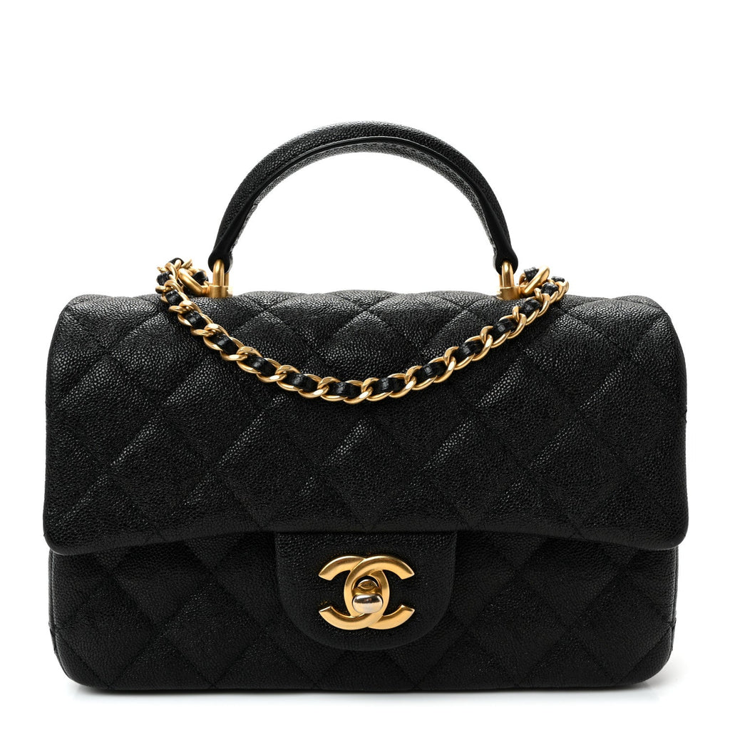 Caviar Quilted Mini Top Handle Rectangular Flap Black