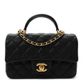 Caviar Quilted Mini Top Handle Rectangular Flap Black