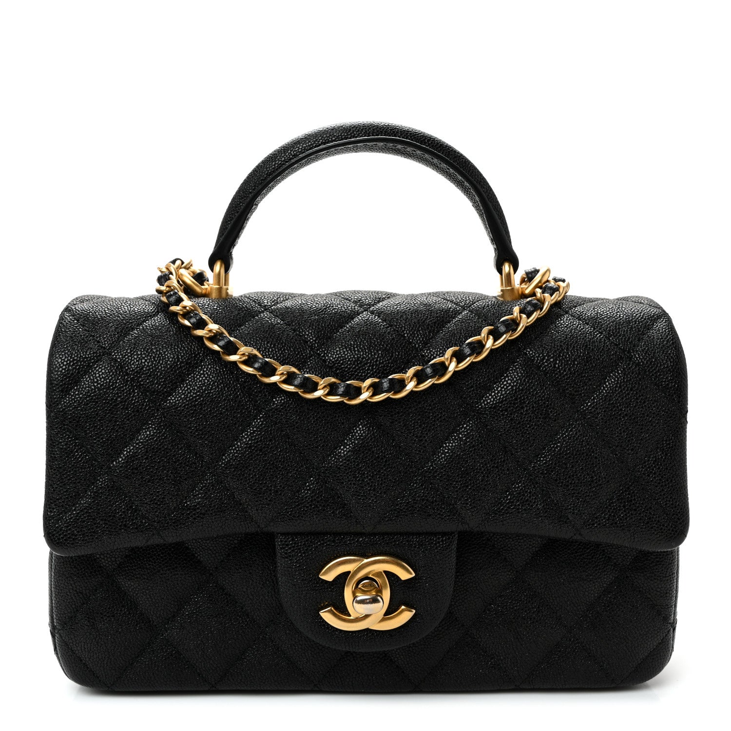 Caviar Quilted Mini Top Handle Rectangular Flap Black