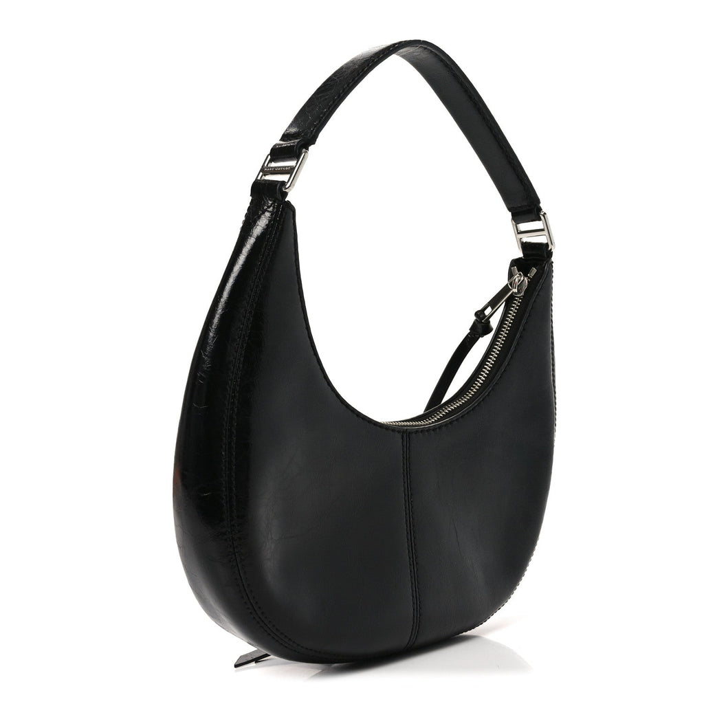 Crinkled Calfskin Crusier Crescent Bag Black
