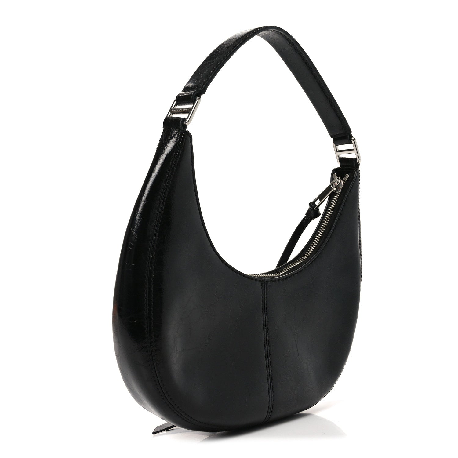 Crinkled Calfskin Crusier Crescent Bag Black