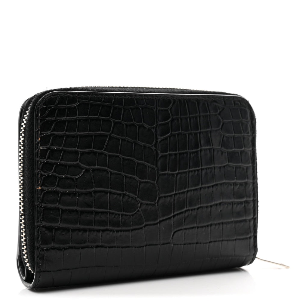 Calfskin Crocodile Embossed Monogram Compact Wallet Black