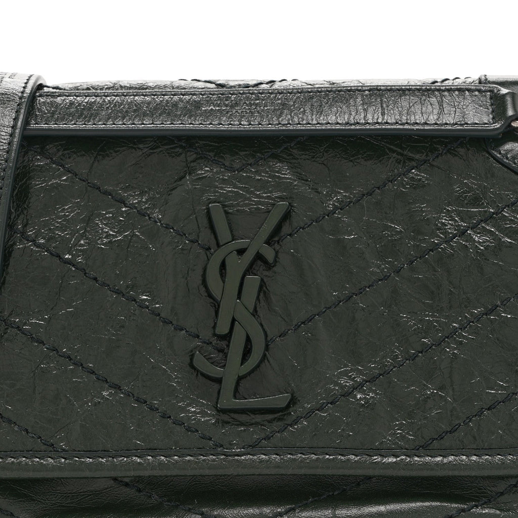 Crinkled Calfskin Matelasse Monogram Baby Niki Chain Satchel Dark Green