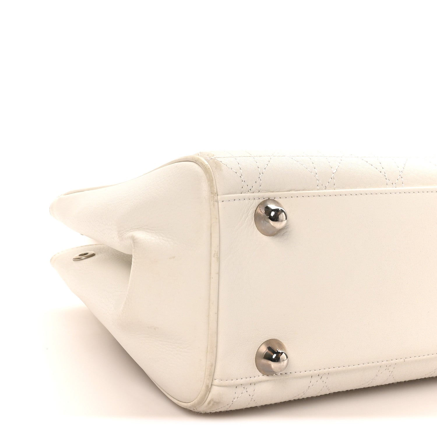 Calfskin Cannage D Buckle East West Tote White