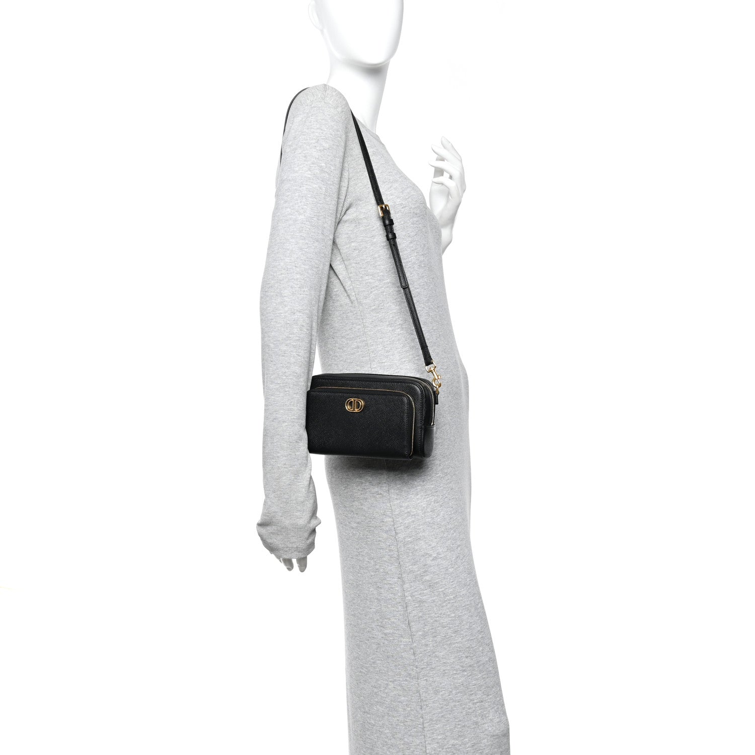 Grained Calfskin Caro Double Pouch Black