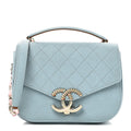 Grained Calfskin Quilted Small Cuba Top Handle Flap Blue